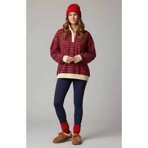 NEW Red Navy Stripe Small Quarter Snap Collar Sweatshirt w/Pockets